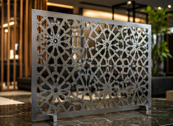 decorative metal panel, laser cut metal panel, metal furniture decoration, geometric metal screen, custom metal panel, Prato Laser