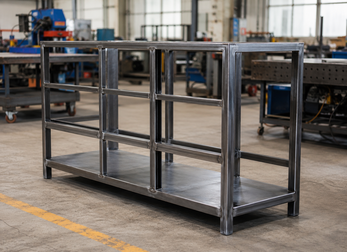 welded furniture frame, metal shelving frame, laser welded metal frame, metal furniture structure, industrial metal frame, Prato Laser