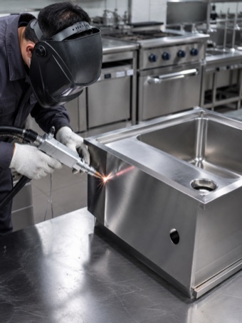 Kitchen Equipment Manufacturing, Stainless Steel Welding, Commercial Kitchen Equipment, Sink Welding, Cabinet Welding, Worktable Welding, Handheld Laser Welding