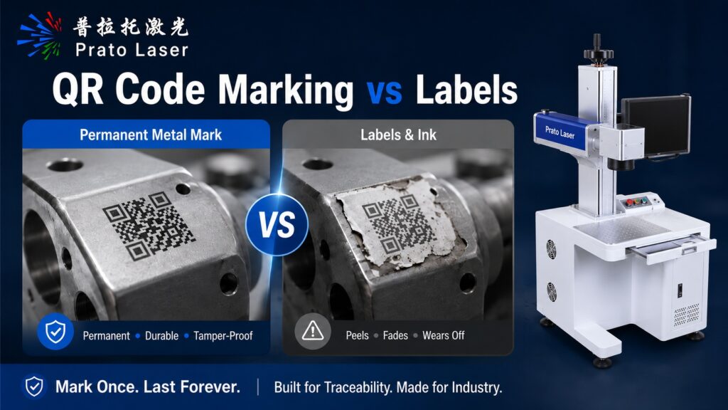 QR Code Laser Marking compared with labels on metal parts