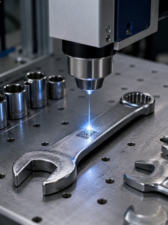 fiber laser marking machine, hardware tools marking, metal tool marking, QR code marking, industrial traceability, permanent laser marking, Prato Laser