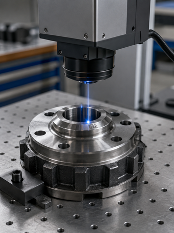 fiber laser marking machine, machinery components marking, metal flange marking, machined parts marking, industrial laser marking, QR code traceability, Prato Laser